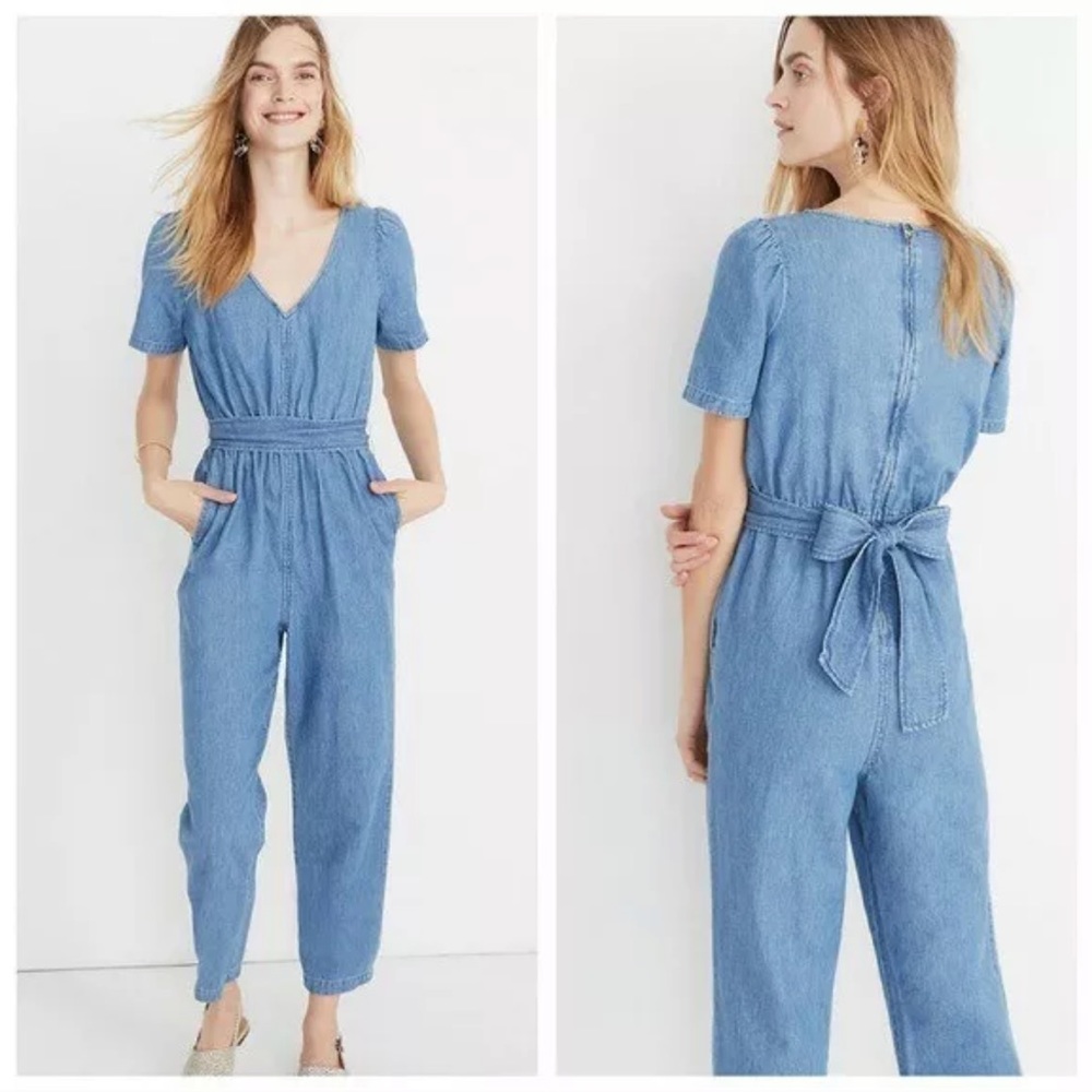 MADEWELL Denim Puff-Sleeve Tapered Jumpsuit